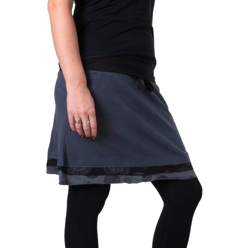 Vishes Kurzer Lagenlook Rock aus Baumwolle - mit Taschen zum Binden schwarz-grau 44