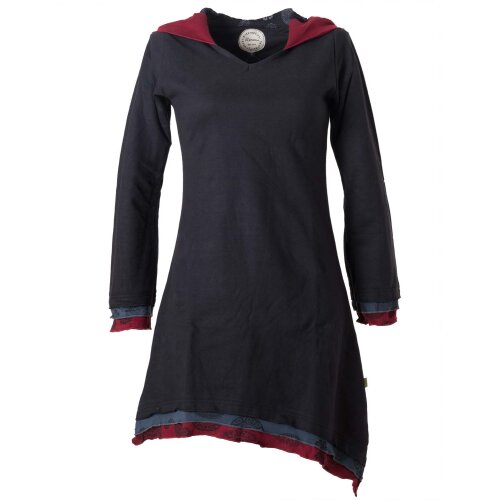 Vishes warmes Kleid Tunika Minikleid Zipfelkapuze Hoody Longshirt schwarz 36-38