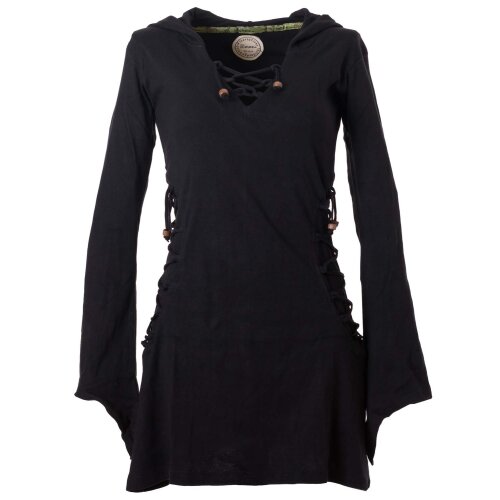 Vishes Elfenkleid mit Zipfelkapuze und Bändern zum Schnüren schwarz 46 (XL)