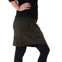 Vishes Warmer Fleece Rock mit aufgestickten Blumen dunkelgrün 44