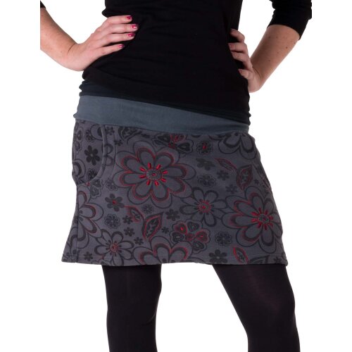 Vishes Warmer Fleece Rock mit aufgestickten Blumen grau 42