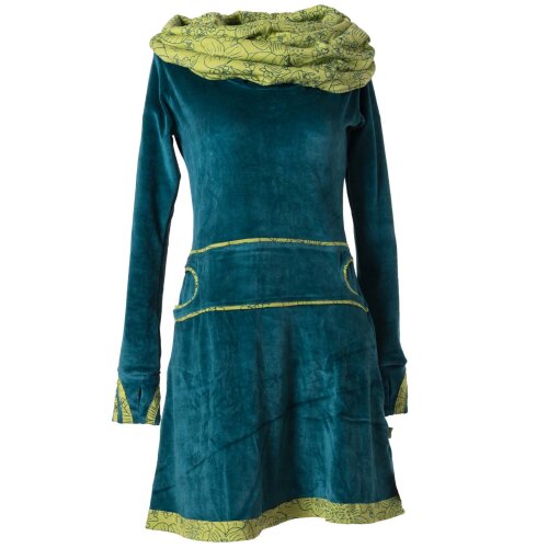 Vishes warmes Kleid Tunika Minikleid Samtshirt Hoody Longshirt türkis 46