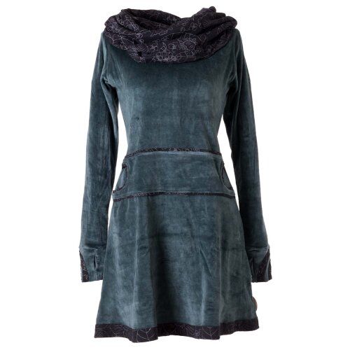 Vishes warmes Kleid Tunika Minikleid Samtshirt Hoody Longshirt grau-grün 46/48
