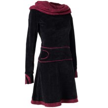 Vishes warmes Kleid Tunika Minikleid Samtshirt Hoody Longshirt schwarz-rot 42