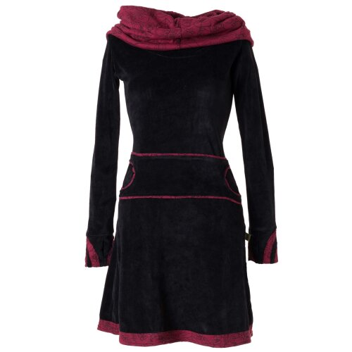 Vishes warmes Kleid Tunika Minikleid Samtshirt Hoody Longshirt schwarz-rot 46/48