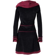 Vishes warmes Kleid Tunika Minikleid Samtshirt Hoody Longshirt schwarz-rot 46/48