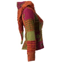 Vishes Jacke bestickt Patchwork Jacke Zipfelkapuze dunkelpink-olive 42