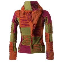 Vishes Jacke bestickt Patchwork Jacke Zipfelkapuze dunkelpink-olive 42