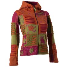 Vishes Jacke bestickt Patchwork Jacke Zipfelkapuze dunkelpink-olive 42
