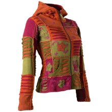 Vishes Jacke bestickt Patchwork Jacke Zipfelkapuze dunkelpink-olive 42
