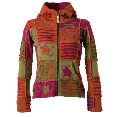 Vishes Jacke bestickt Patchwork Jacke Zipfelkapuze dunkelpink-olive 44