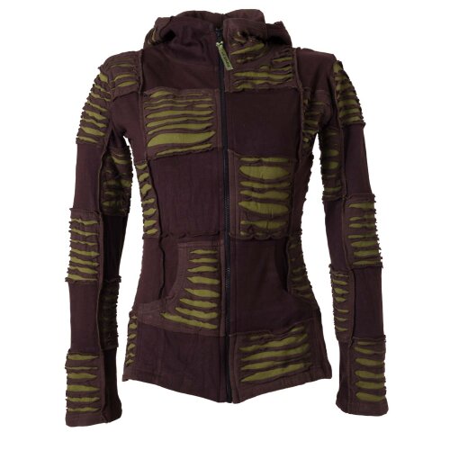 Vishes Goa Jacke Hoodie Zipfelkapuze Sweatjacke braun-olive 44