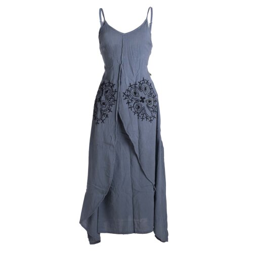 Vishes Lagenlook Kleid Träger grau mit Stickerei 40