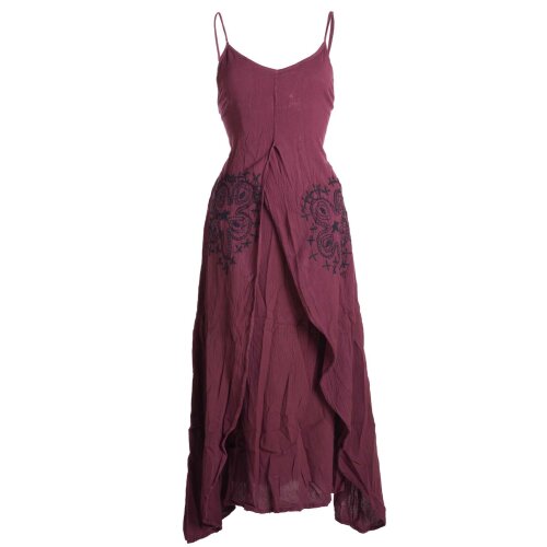 Vishes Lagenlook Kleid Träger dunkelrot mit Stickerei 38