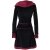 Vishes warmes Kleid Tunika Minikleid Samtshirt Hoody Longshirt schwarz-rot 34/36