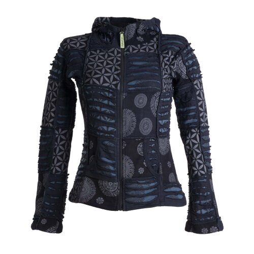 Vishes Patchworkjacke Damen Cutwork Bedruckt Kapuze Jersey Baumwolle schwarz-grau 38