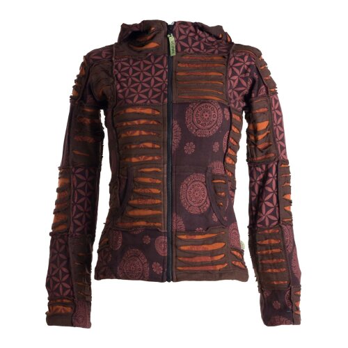 Vishes Jacke bedruckt Hippie Jacke Elfenjacke Zipfelkapuze braun 44