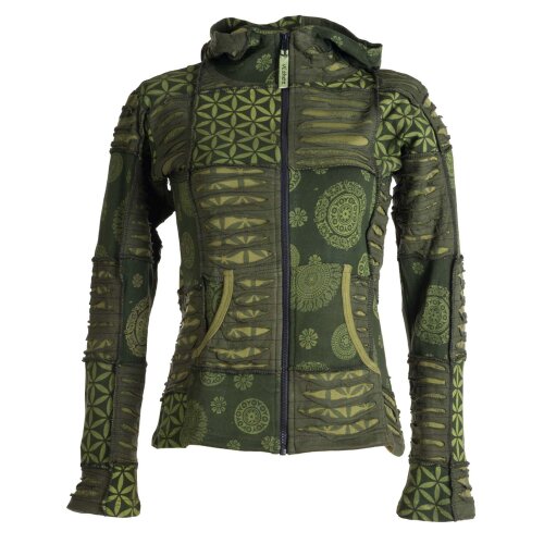 Vishes Jacke bedruckt Hippie Jacke Elfenjacke Zipfelkapuze olive 48