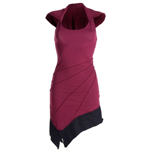 Vishes Mini Kleid Goa Neckholder Kleid zweifarbig Zipfelkleid dunkelrot 42