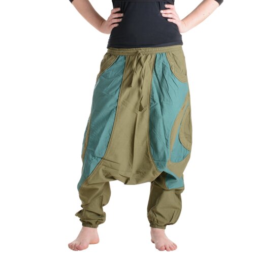 Vishes Haremshose Goa Hose Pluderhose Unisex Pumphose warm olive-türkis 36