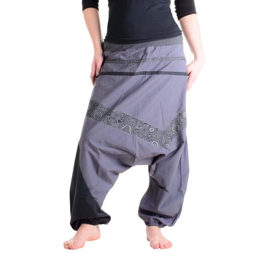 Vishes Haremshose Patchworkhose mit Druck und Stickereien grau 36