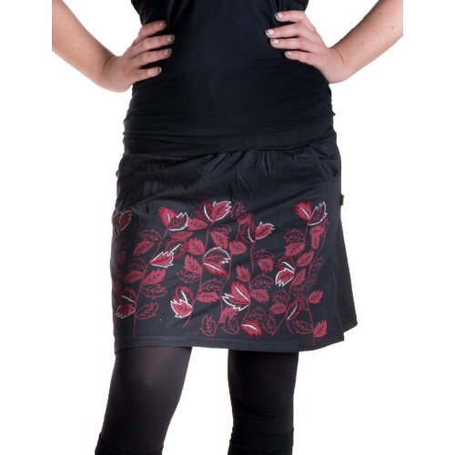 Vishes besticker Mini Rock mit Pflanzendruck schwarz-dunkelrot 36