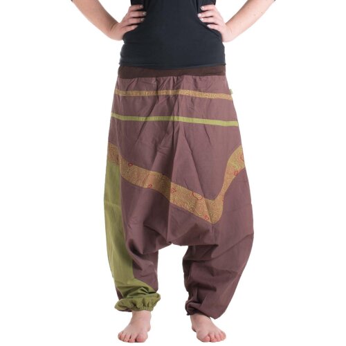 Vishes Haremshose Patchworkhose mit Druck und Stickereien braun 36