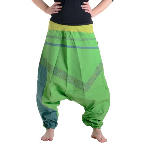 Vishes Haremshose Patchworkhose mit Druck und Stickereien hellgrün 36