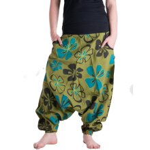 Vishes Hippie Haremshose mit Blumen olivegrün 38