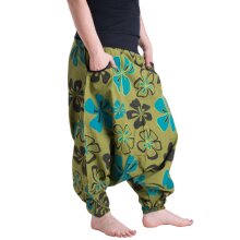 Vishes Hippie Haremshose mit Blumen olivegrün 38