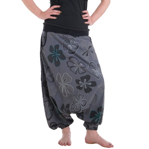 Vishes Hippie Haremshose mit Blumen grau 36