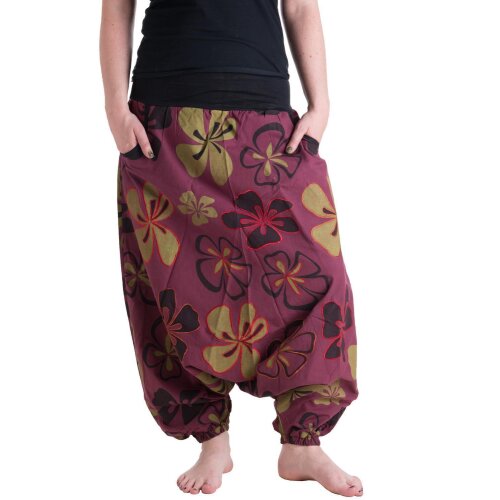 Vishes Hippie Haremshose mit Blumen dunkelrot 36