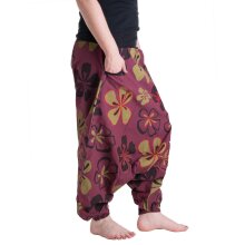 Vishes Hippie Haremshose mit Blumen dunkelrot 40/42