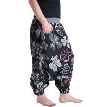 Vishes Hippie Haremshose mit Blumen schwarzrot 36