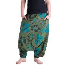Vishes Hippie Haremshose mit Blumen grün 40/42