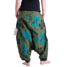 Vishes Hippie Haremshose mit Blumen grün 38
