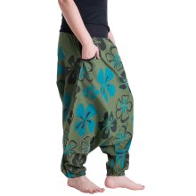 Vishes Hippie Haremshose mit Blumen grün 38