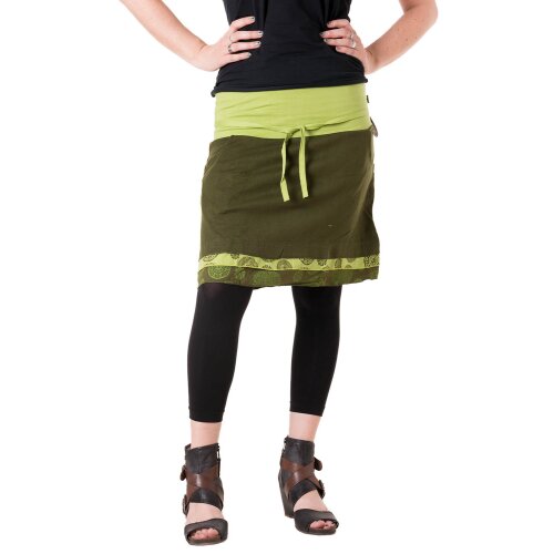 Vishes Kurzer Lagenlook Rock aus Baumwolle - mit Taschen zum Binden grün 46/48