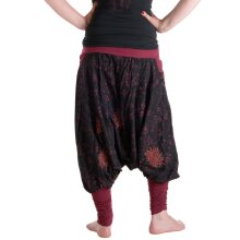 Vishes Bestickte Baumwoll Blumen Haremshose mit tiefem Schritt und Taschen schwarz 38