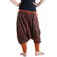 Vishes Bestickte Baumwoll Blumen Haremshose mit tiefem Schritt und Taschen dunkelbraun 40/42