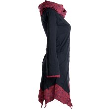 Vishes Kleid warm Tunika Longsleeve mit großem Kragen schwarz-rot 46