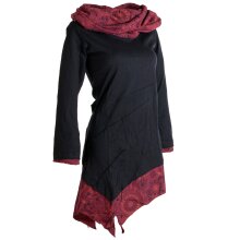 Vishes Kleid warm Tunika Longsleeve mit großem Kragen schwarz-rot 40/42