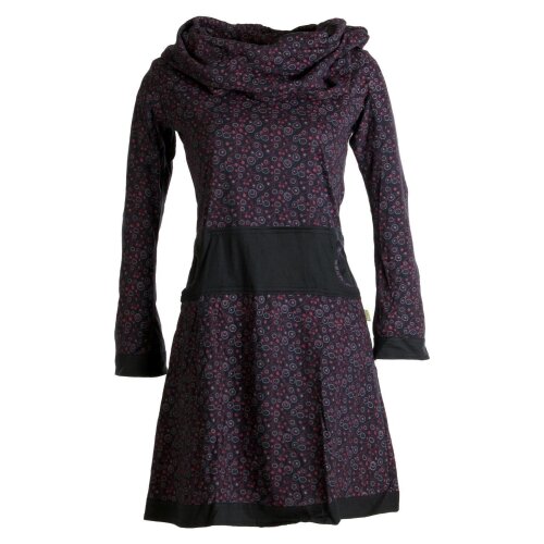 Vishes Bedrucktes Kleid aus Baumwolle mit Schalkragen schwarz-rot 38