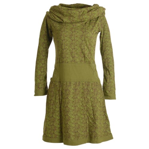 Vishes Bedrucktes Kleid aus Baumwolle mit Schalkragen olive 34