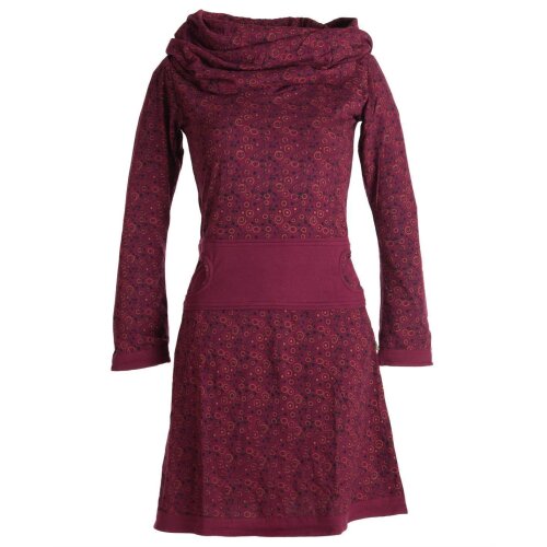 Vishes Bedrucktes Kleid aus Baumwolle mit Schalkragen dunkelrot 32
