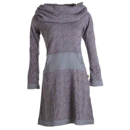 Vishes Bedrucktes Kleid aus Baumwolle mit Schalkragen grau 40-42