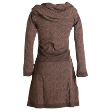 Vishes Bedrucktes Kleid aus Baumwolle mit Schalkragen dunkelbraun 34