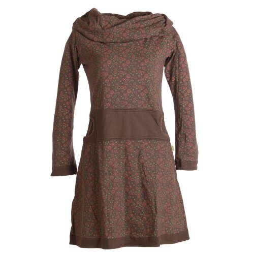Vishes Bedrucktes Kleid aus Baumwolle mit Schalkragen dunkelbraun 42