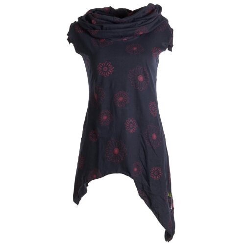 Vishes Kleid warm Tunika asymmetrisch mit großem Kragen schwarz-rot 44