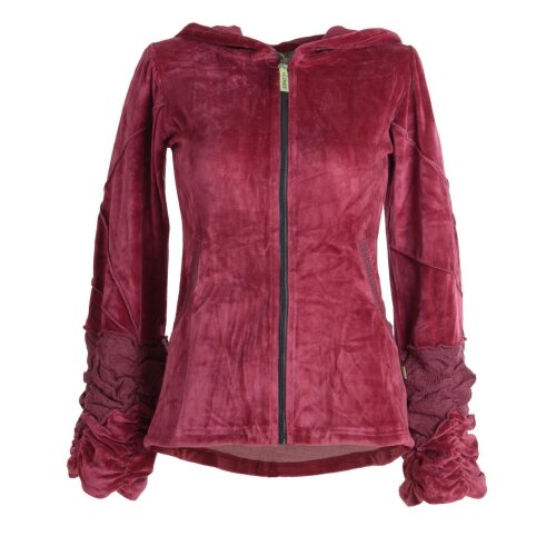 Vishes Samtjacke Hoodie Elfenjacke Samt Hoody dunkelrot 38
